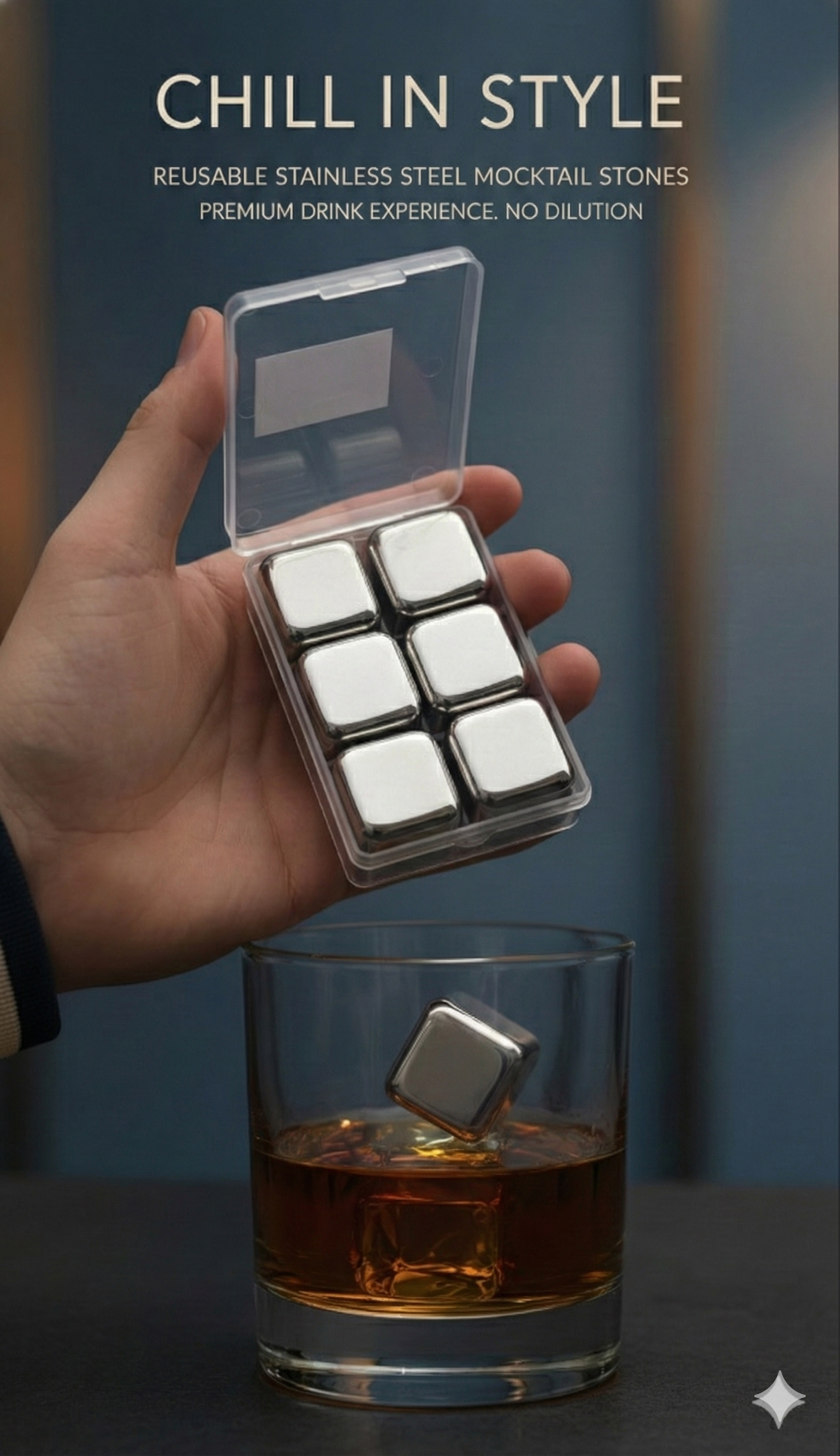 6'lı Çelik Metal Kaplama Viski Taşı Soğutma Buz Küpü